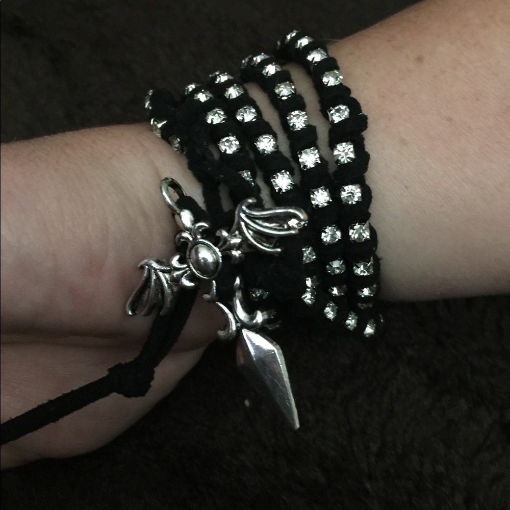 5-WRAP BOHO GENUINE LEATHER & CRYSTALS-HANDMADE
